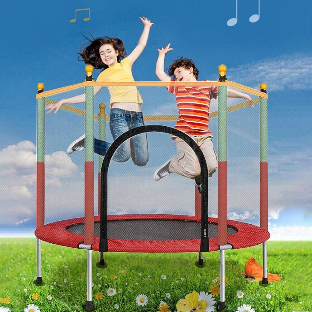 Jump Land 140cm Indoor/Outdoor Trampoline with Safety Net - Red - 200kg Max Load