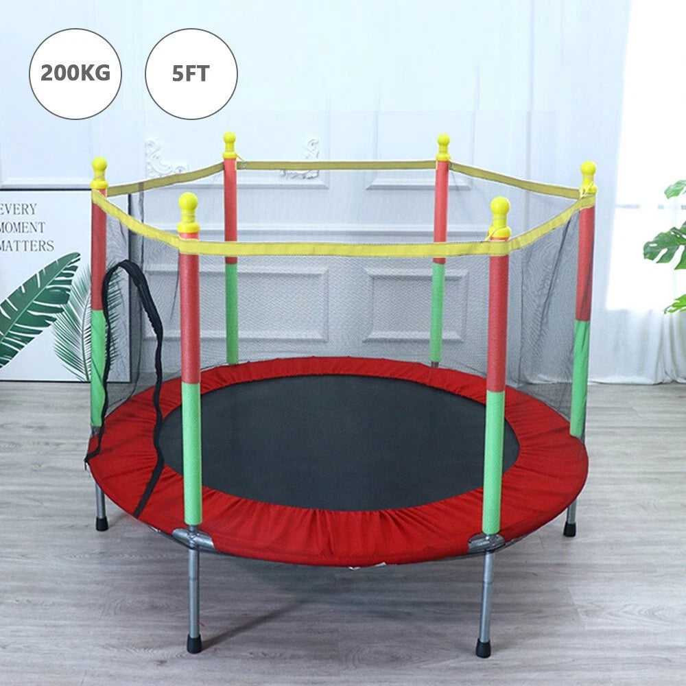 Jump Land 140cm Indoor/Outdoor Trampoline with Safety Net - Red - 200kg Max Load