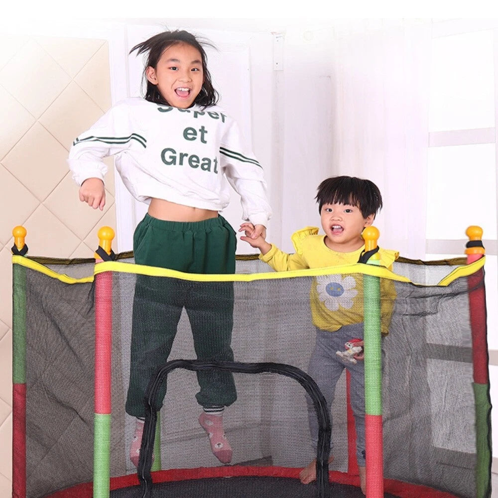 Jump Land 140cm Indoor/Outdoor Trampoline with Safety Net - Red - 200kg Max Load