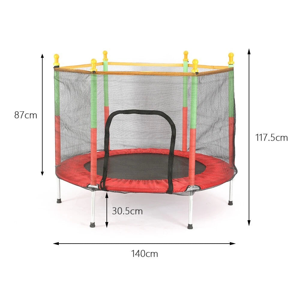 Jump Land 140cm Indoor/Outdoor Trampoline with Safety Net - Red - 200kg Max Load
